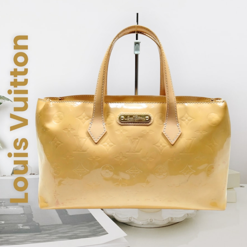 💯 LOUIS VUITTON LV Wilshire PM Beige Vernis Hand Bag